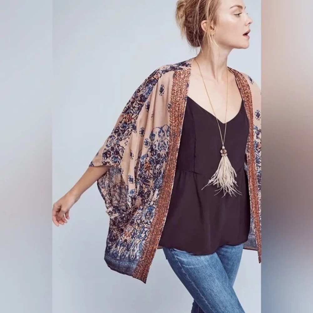 Anthropologie Beautiful Stories Beaded Astor Women’s Kimono, Open Cardi Boho